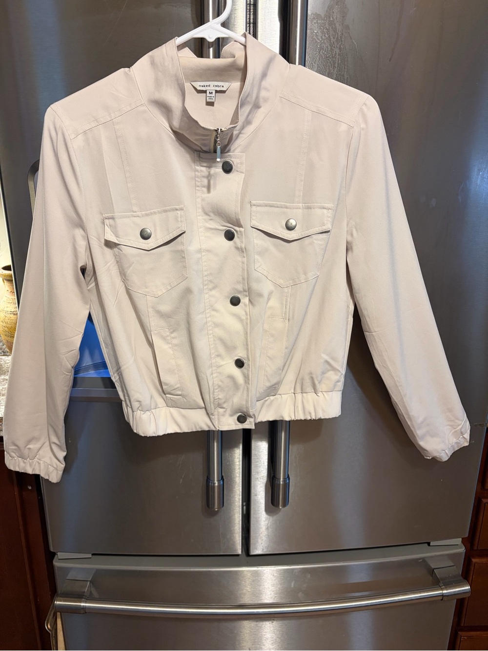 Naked Zebra Light Beige Snap-Front Cropped Utility Jacket